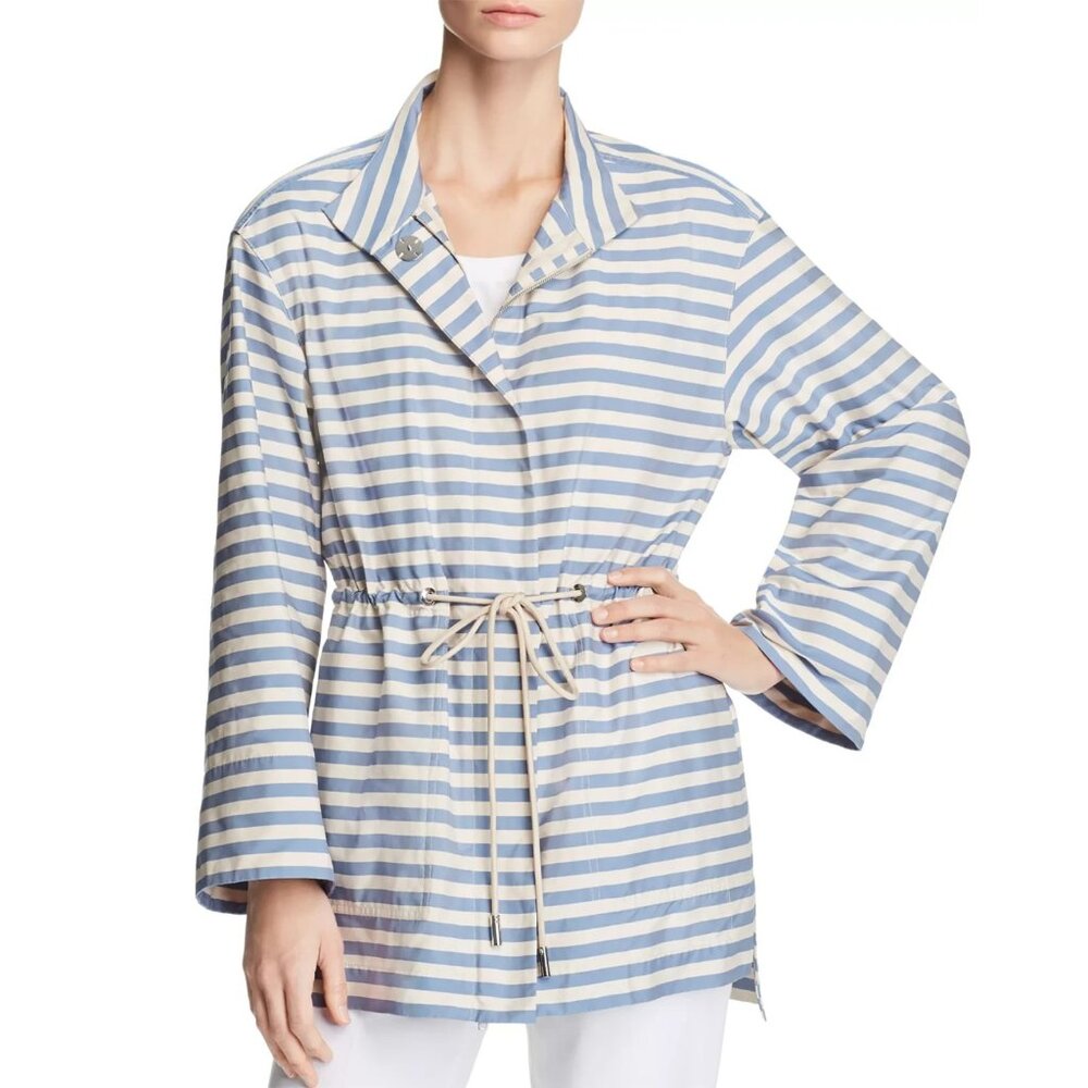 NWT Lafayette 148 New York Jayna in Blue Khaki Striped Drawstring Jacket XL